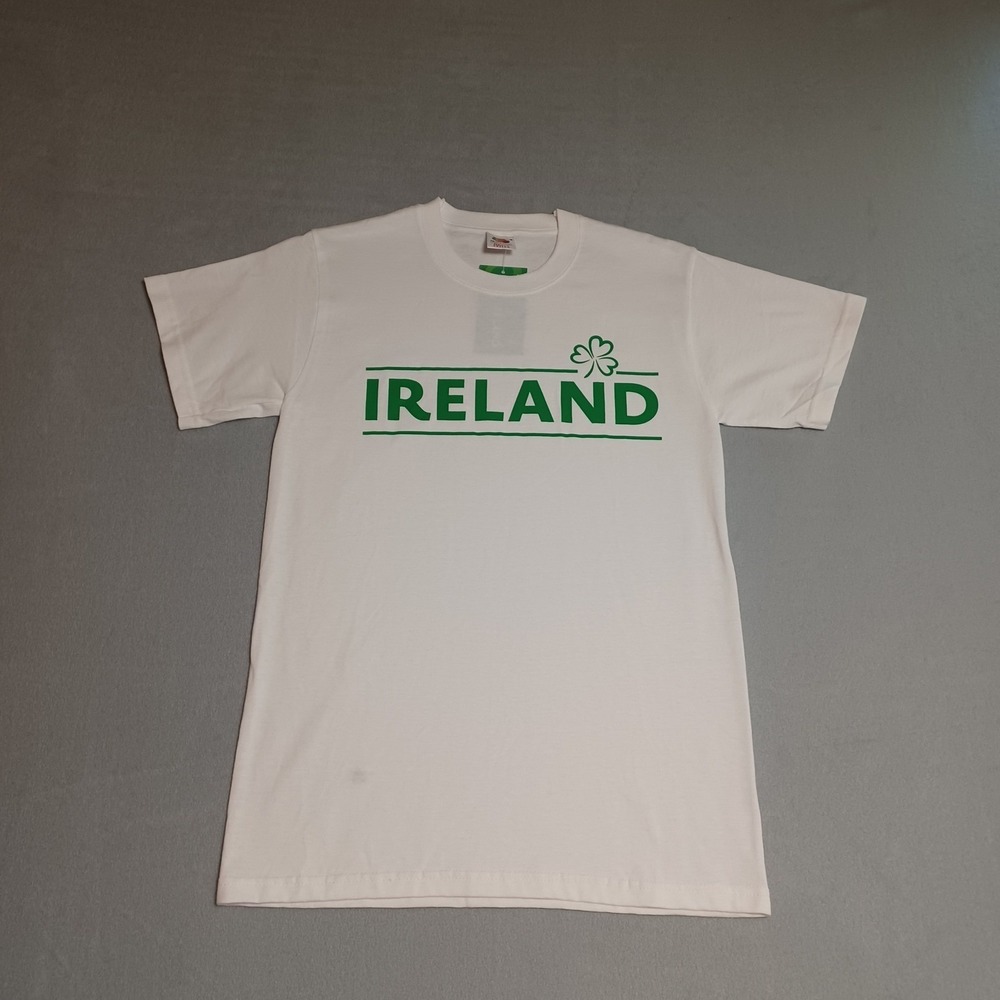 Fruit of the Loom‎ Ireland Shamrock T-Shirt White Green Heavy Cotton Mens Small